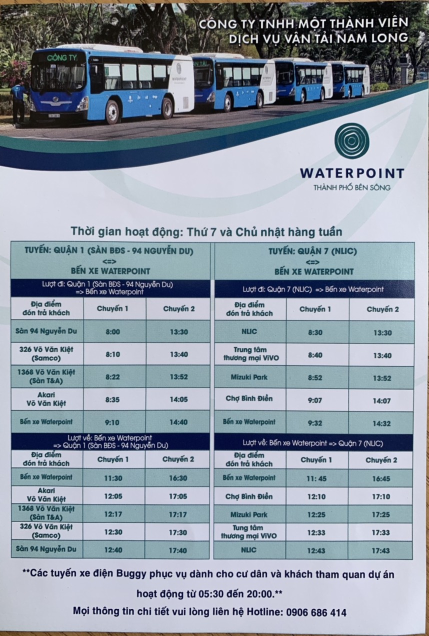 [5/2021] Thông tin mới nhất lịch xe bus WATERPPOINT miễn phí 2